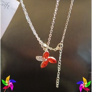 Red Rhinestones & Clear Crystals Silver-Plated Pinwheel Necklace